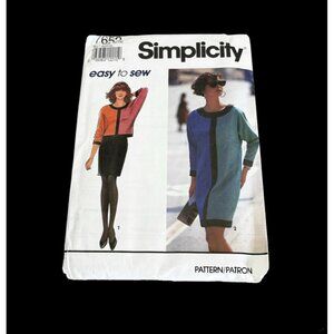 Vintage Simplicity Sewing Pattern 7652 90s Color Block Misses Dress Top Skirt